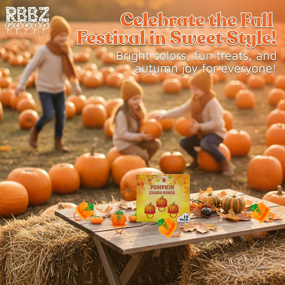 Pumpkin Candy 3D Ring Pops - 18 Individually Wrapped Suckers Bulk Pack - Thanksgiving Treats