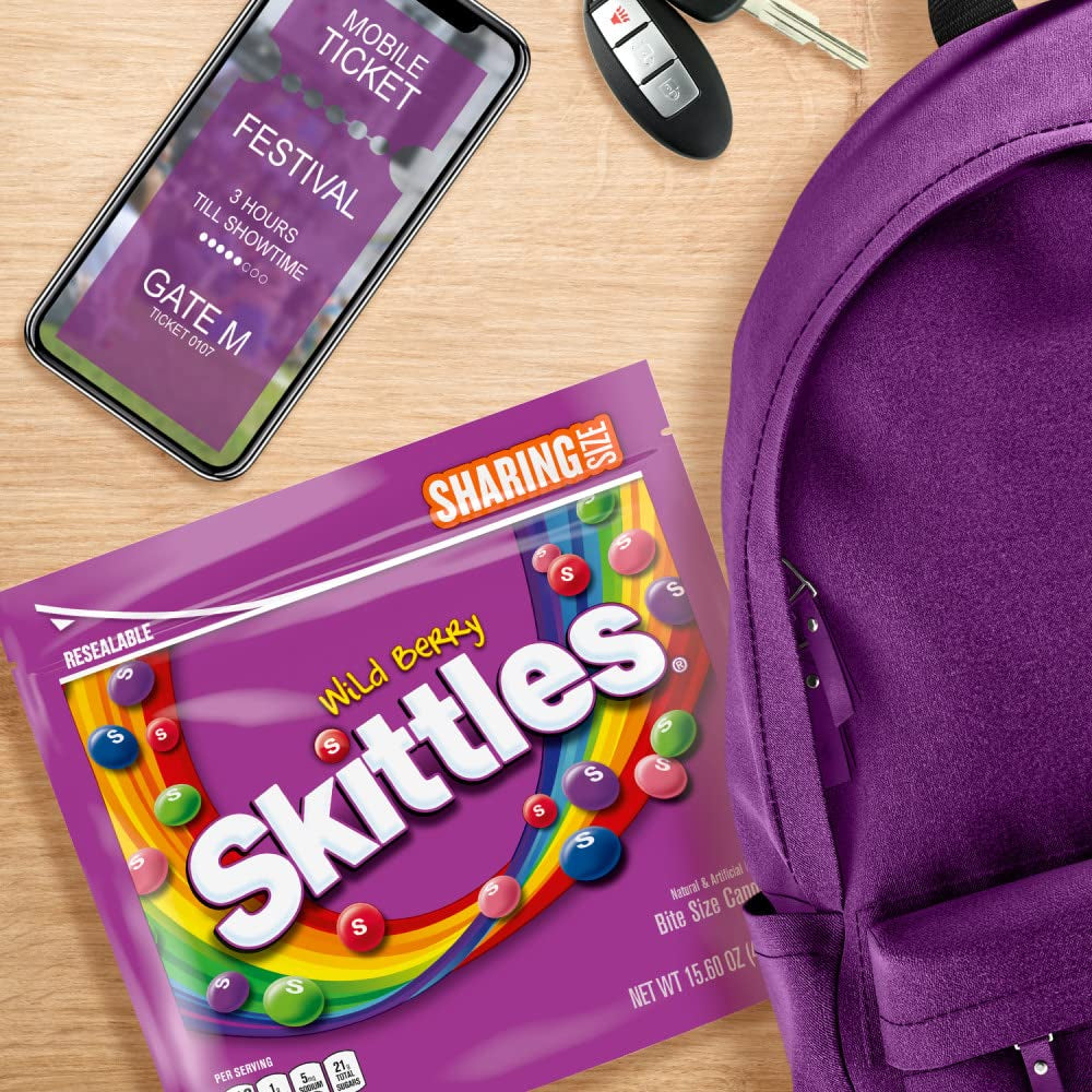 SKITTLES Wild Berry Chewy Candy Share Size Movie Night Party Favor Candy Snack, 15.6 Oz Resealable Bag