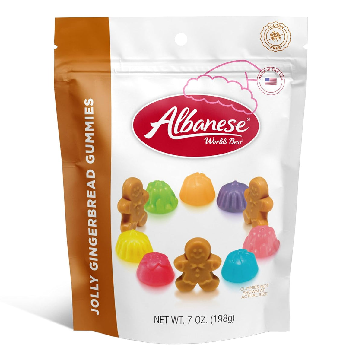 Albanese Jolly Gingerbread Gummies 7 Ounce Bag of Candy, Perfect Christmas Treat & Gift