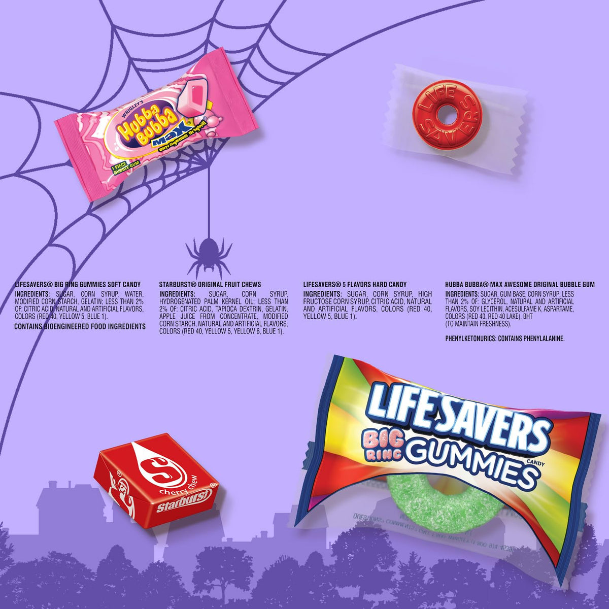 Starburst, Life Savers, Hubba Bubba & Life Savers Gummies Halloween Candy Mix, Assorted Chewy, Bubble Gum, and Hard Candy Individually Wrapped, 95 Ct Variety Bulk Bag