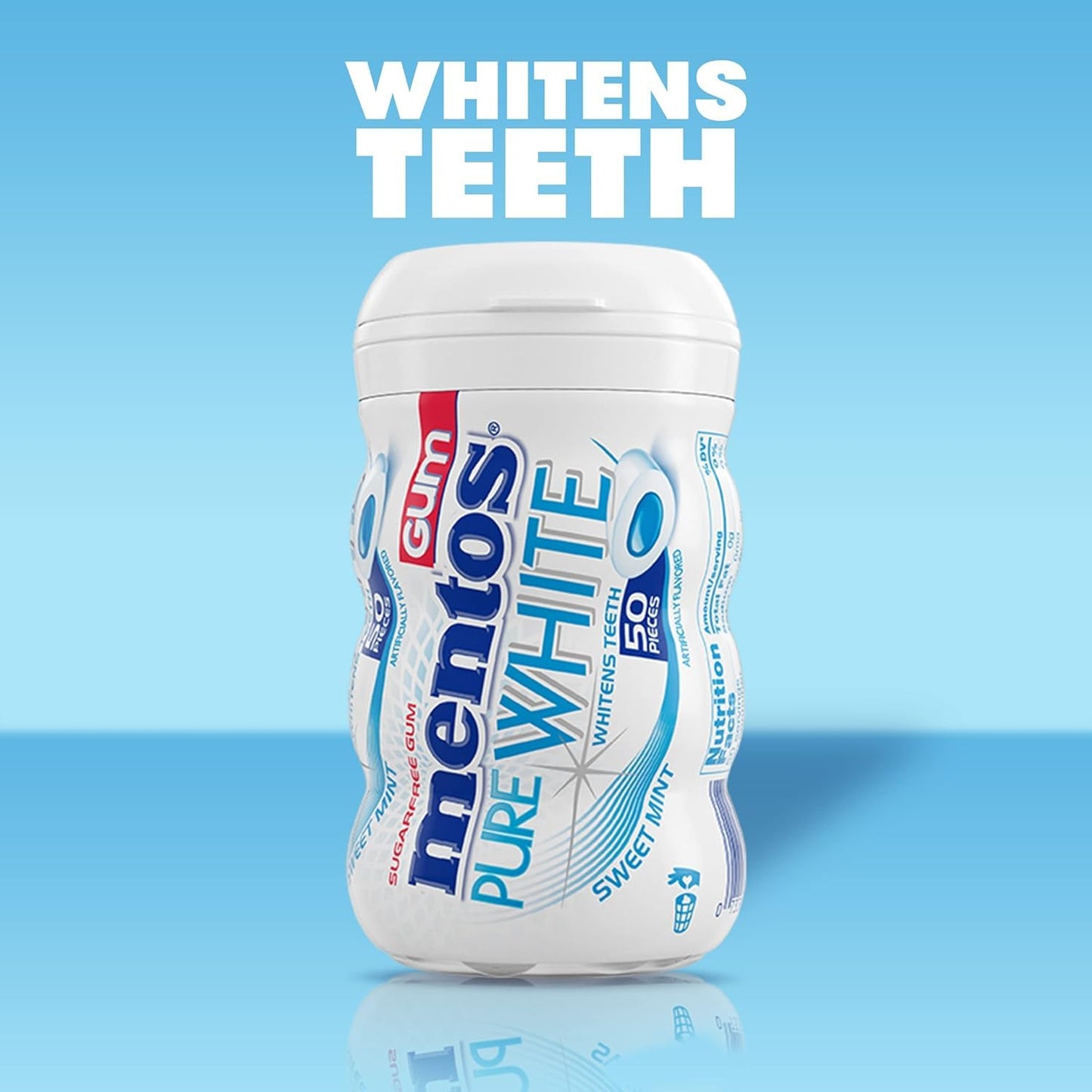 Mentos Pure White Sugar Free Gum, Sweet Mint, 50 Piece Bottle (6 Pack)