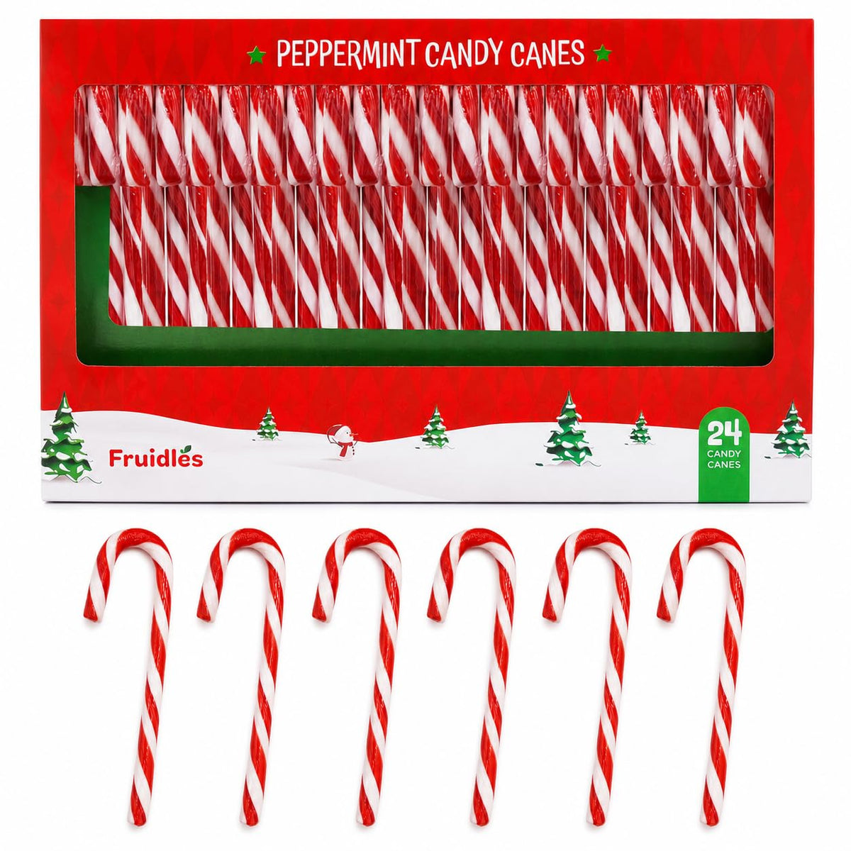 Fruidles Christmas 24-Pack Candy Canes Suckers, Peppermint Flavor, Individually Wrapped