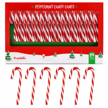 Fruidles Christmas 24-Pack Candy Canes Suckers, Peppermint Flavor, Individually Wrapped