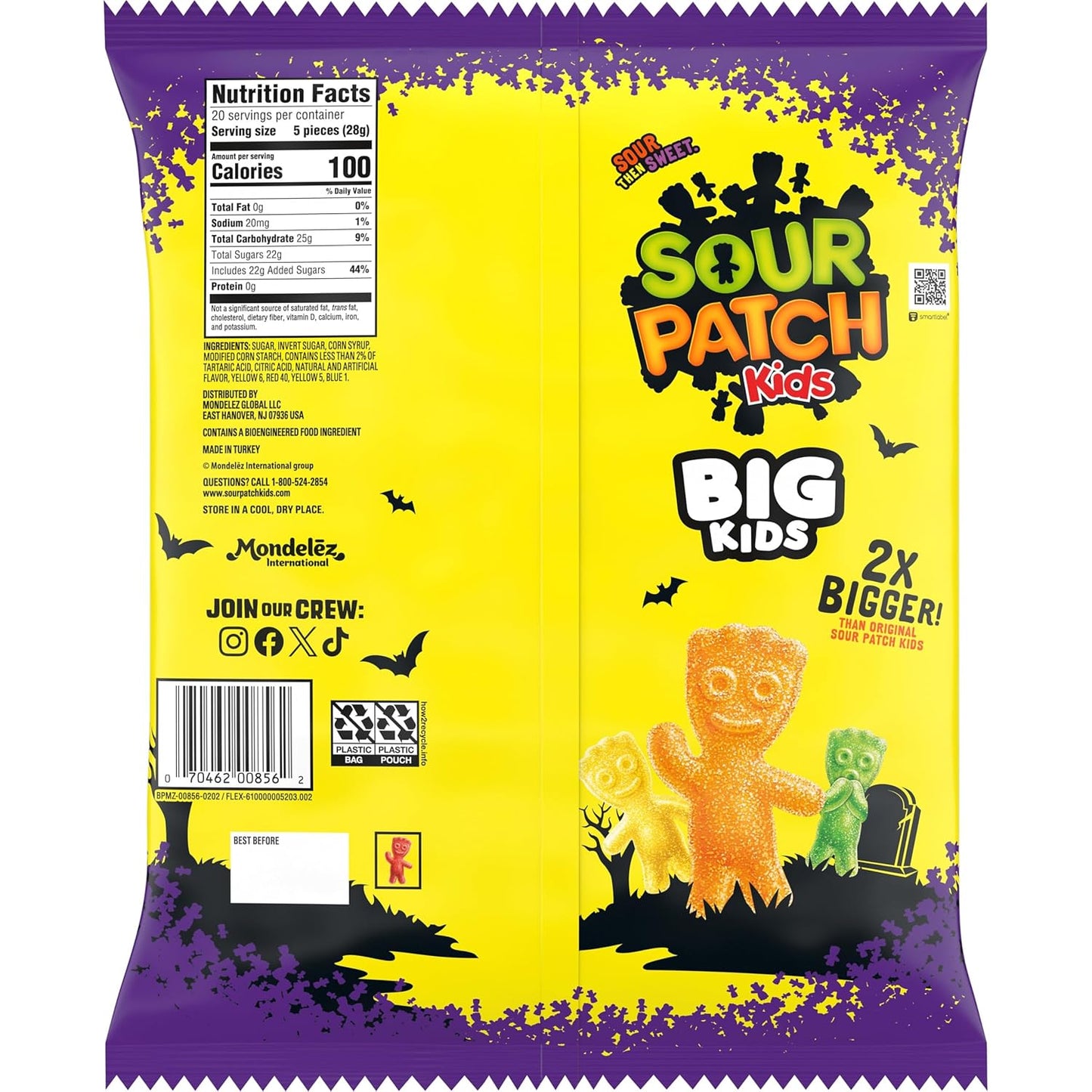SOUR PATCH KIDS Big Kids Soft & Chewy Gummy Halloween Candy, 100 Ct