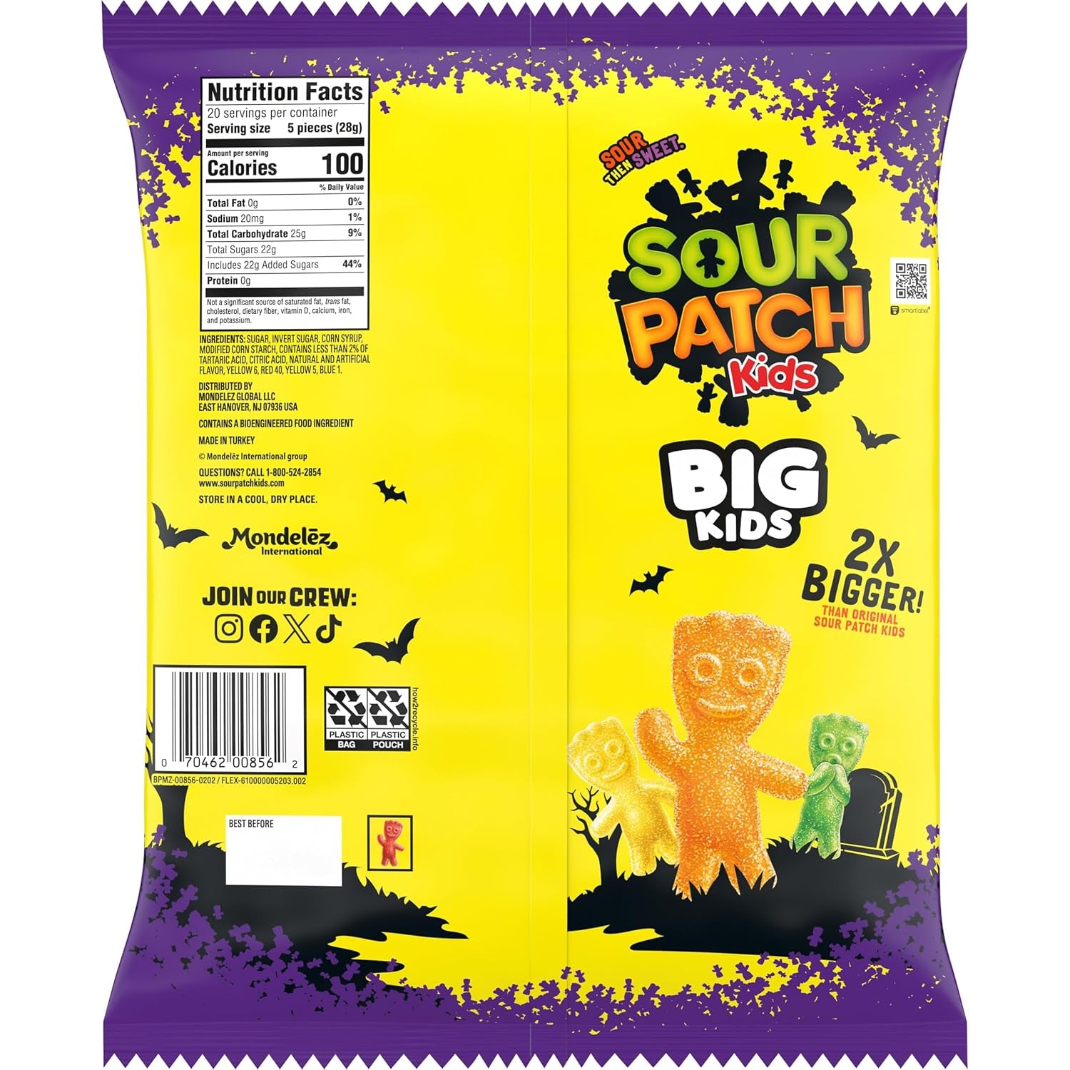 SOUR PATCH KIDS Big Kids Soft & Chewy Gummy Halloween Candy, 100 Ct