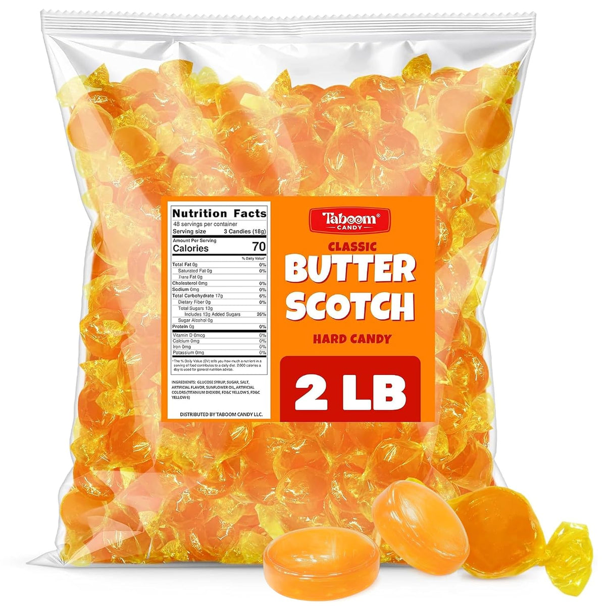 Butterscotch Hard Candy Discs Bulk 2Lb Holiday Candies - Individually Wrapped Butter Scotch Candies