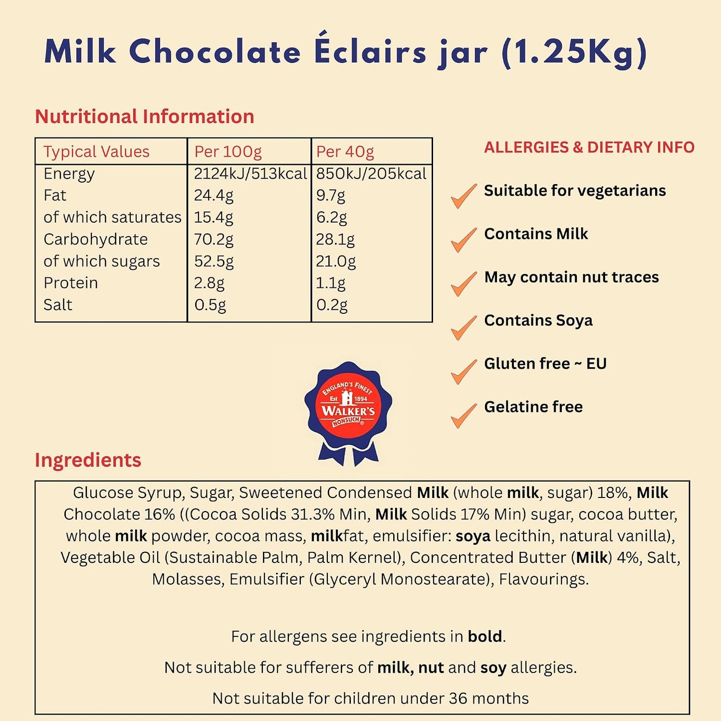 Walkers Nonsuch English Milk Chocolate Toffee Eclairs Jar, Whole Milk & Butter Toffee Sweets – 44.09 Oz (1.25 Kg)