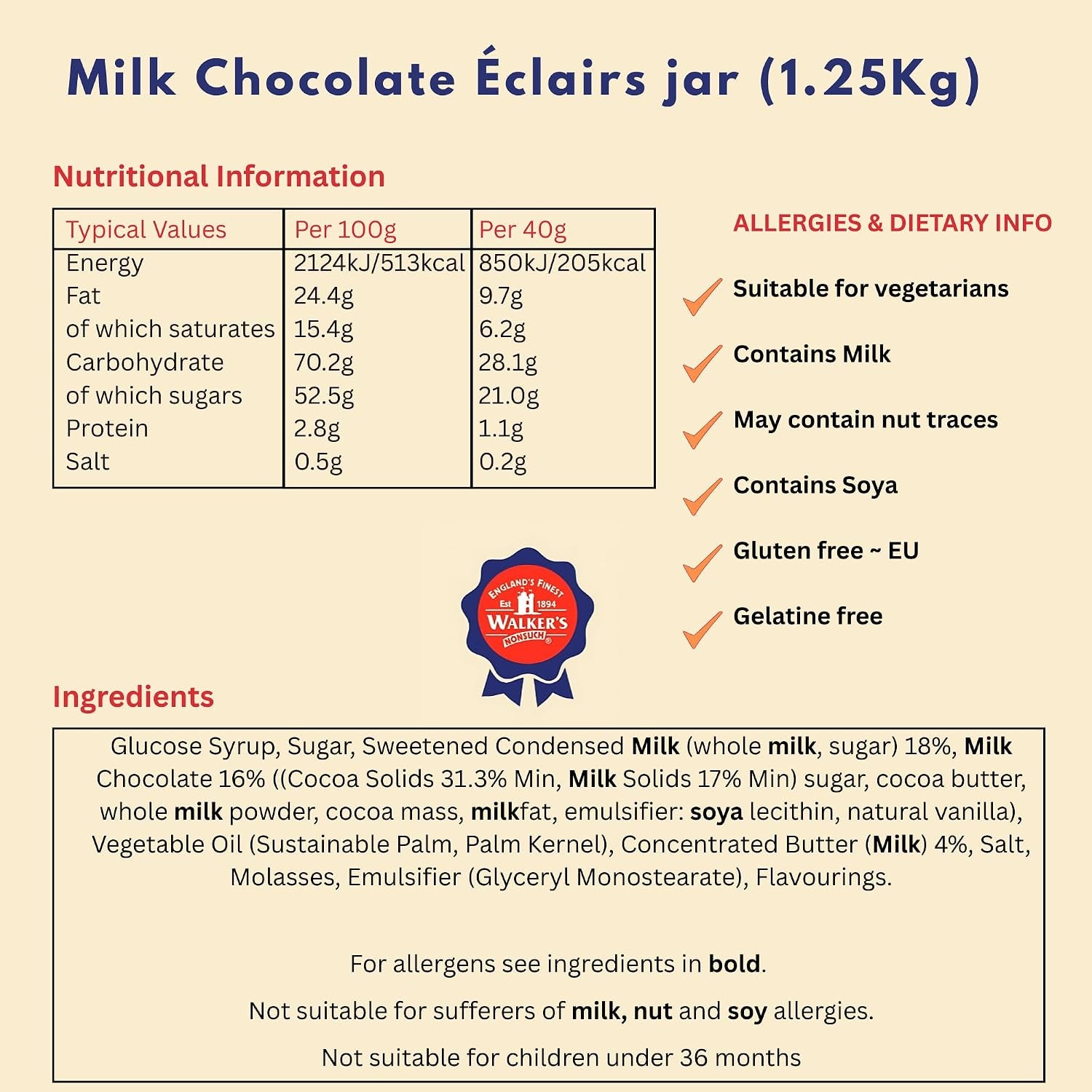 Walkers Nonsuch English Milk Chocolate Toffee Eclairs Jar, Whole Milk & Butter Toffee Sweets – 44.09 Oz (1.25 Kg)