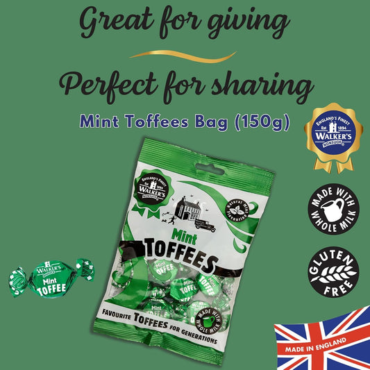 Walkers Nonsuch British Mint Toffee Candy 5.29 Oz (150G) - Natural Mint Flavor, Whole Milk Toffee