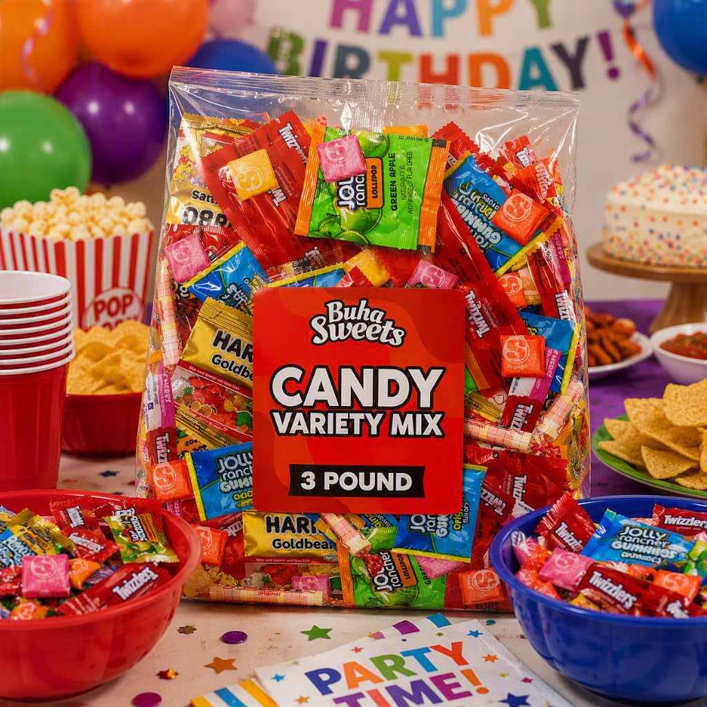 Bulk Candy Variety Pack - 3 Lb Large Assorted Individually Wrapped Party Candies Mix