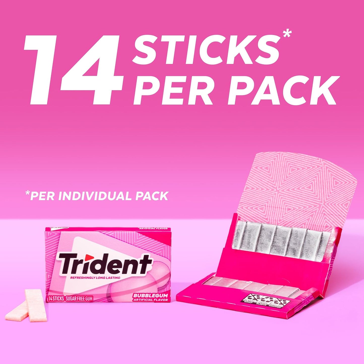 Trident Bubblegum Sugar Free Gum, Travel Accessories, 12 Packs of 14 Pieces (168 Total Pieces)