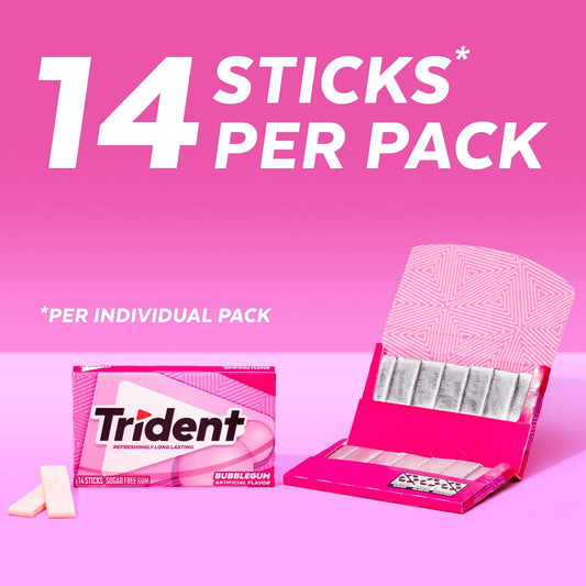 Trident Bubblegum Sugar Free Gum, Travel Accessories, 12 Packs of 14 Pieces (168 Total Pieces)