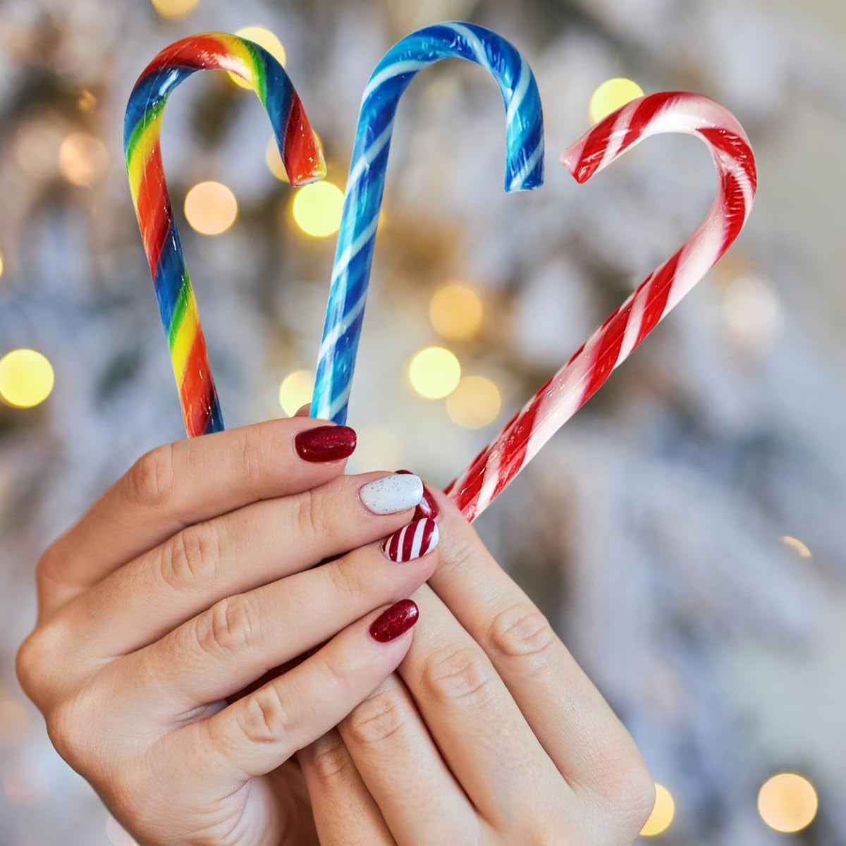 Christmas Candy Canes Tutti Frutti, Blue/White Peppermint, Red and White Cherry Mix Flavors - Bulk Candy Canes Individually Wrapped for Family Holiday Indulgement, Candy Cane Gift Set (50 Count)