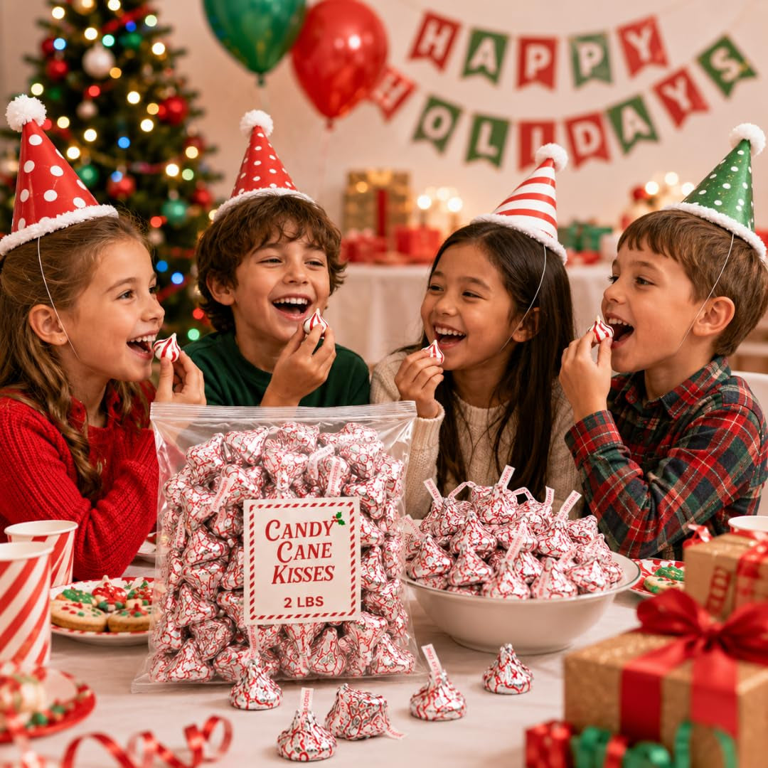 Candy Cane Kisses Peppermint Candy 2 LB Bag, Approx. 180 Individually Wrapped Pieces