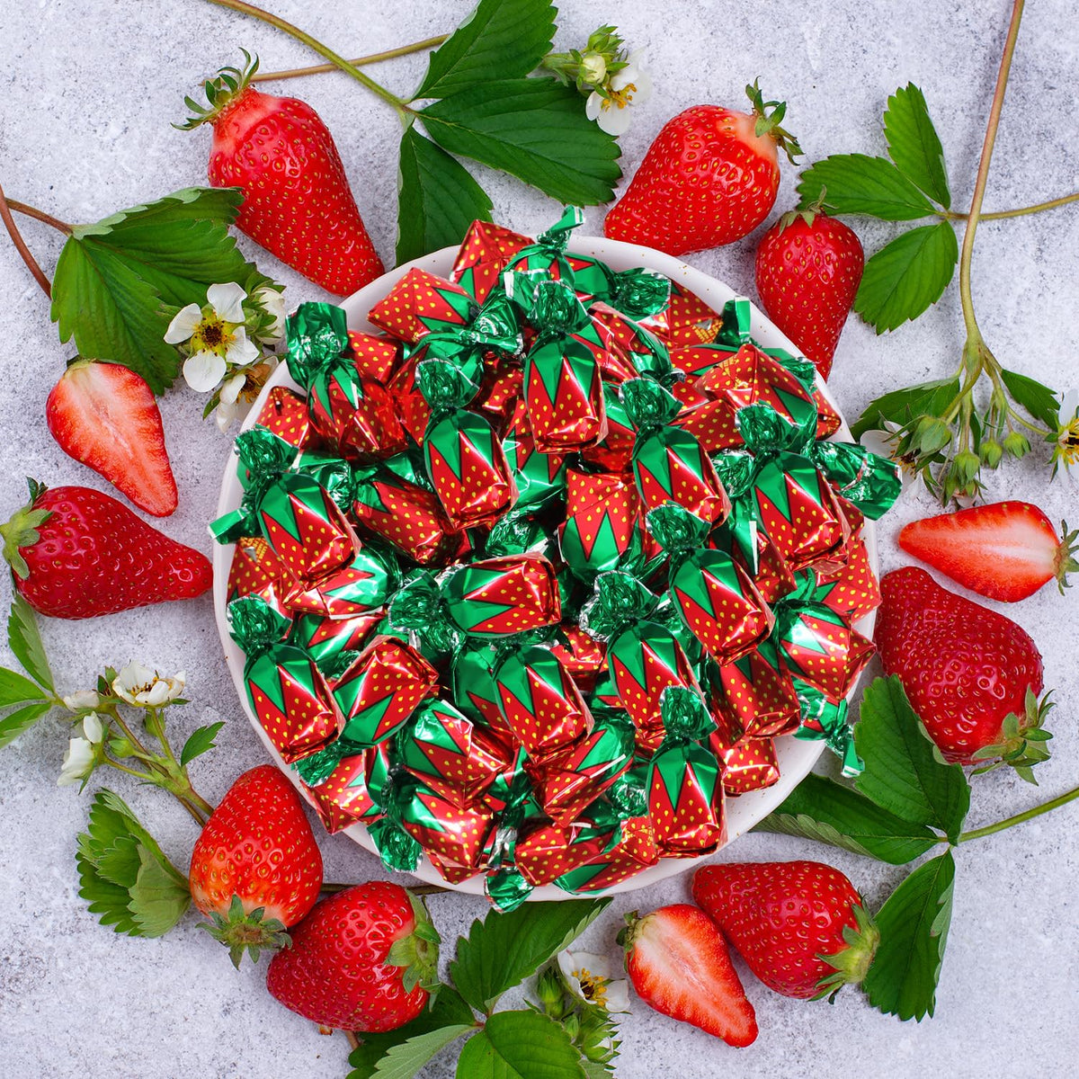 Strawberry Filled Hard Candy Bon Bons 2 Lbs Bulk Pack - Individually Wrapped Fruit-Filled Candy, Classic Strawberry Hard Candy for Office Treats, Parties, and Snacks