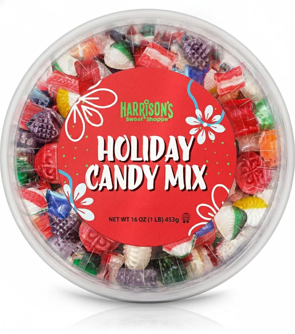 Harrisons Assorted Hard Candy, 16oz | Old Fashioned Assortment | Bulk Holiday Candy Mix in Presentable Container | Kosher