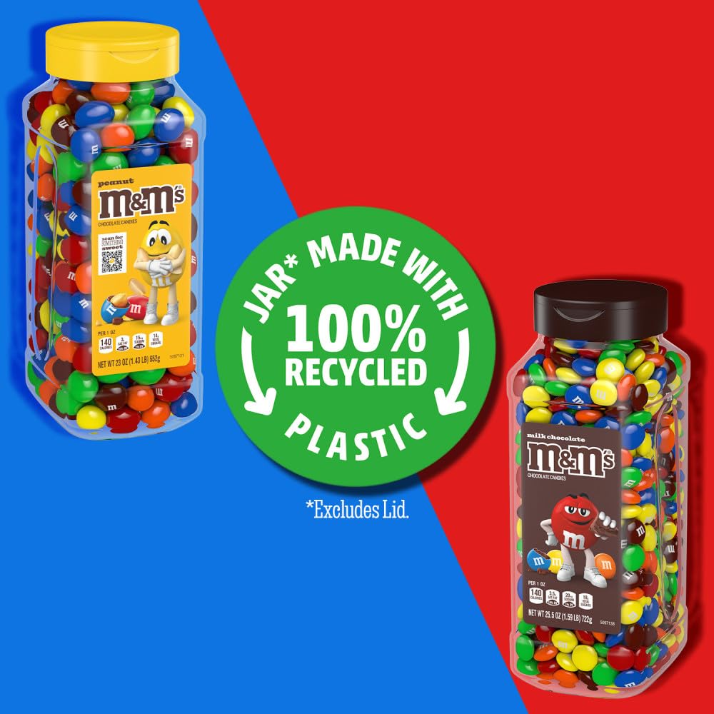 M&M'S Milk Chocolate and Peanut Bulk Candy Jars, 48.5 Ounces Total (Pack of 2)