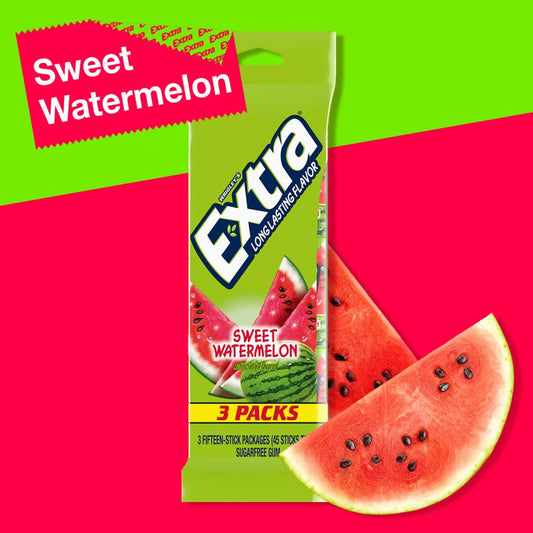 EXTRA Gum Watermelon Sugar Free Chewing Gum for Fresh Breath, 15Ct (3 Pack)