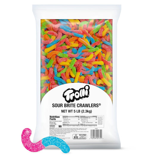 Trolli Sour Brite Crawlers Candy, Sweet & Sour Gummy Worms, Bulk Bag, 5 Lb
