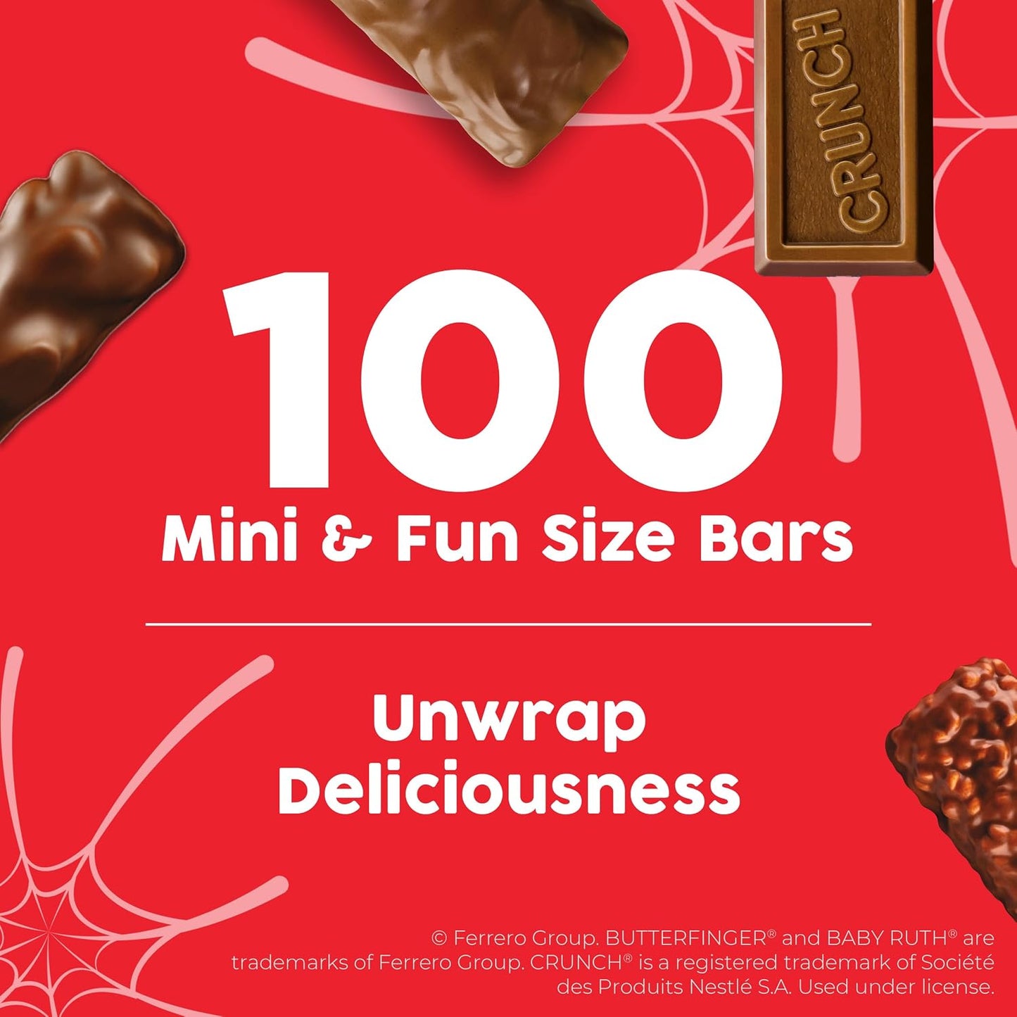 Butterfinger, CRUNCH, Baby Ruth, 100 Grand Assorted Halloween Candy Bars, 100 Count Pack, 40.7 Oz