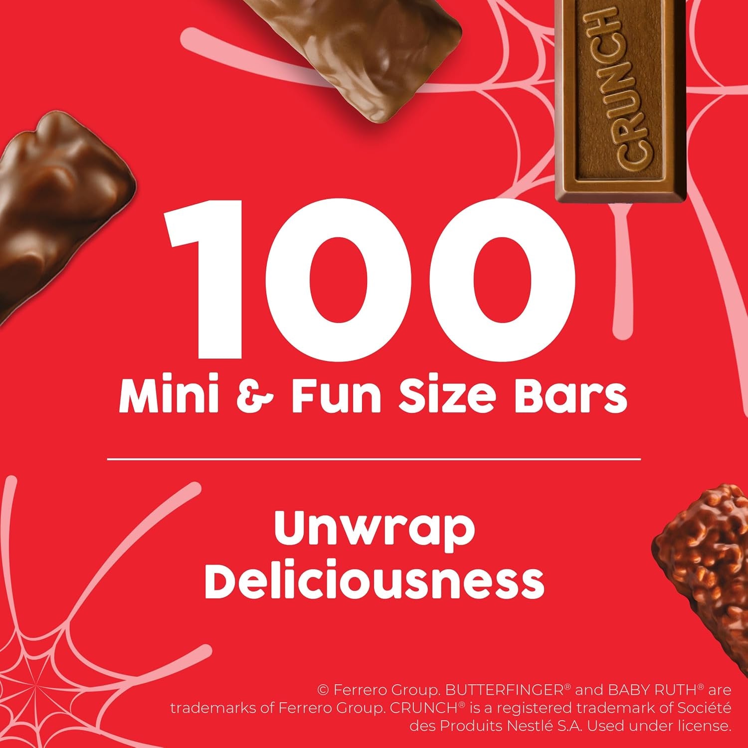 Butterfinger, CRUNCH, Baby Ruth, 100 Grand Assorted Halloween Candy Bars, 100 Count Pack, 40.7 Oz