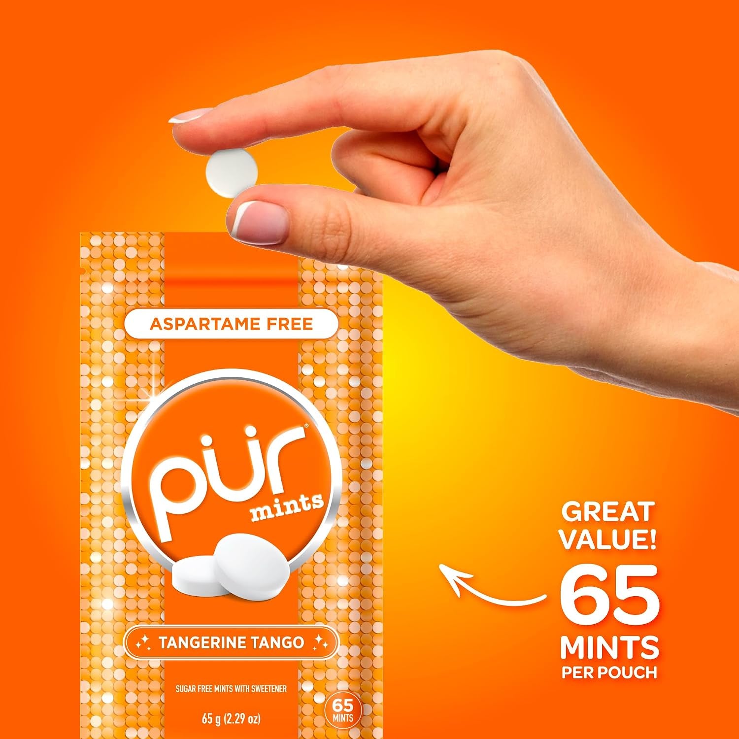 PUR Mints, Tangerine, Xylitol Mints, No Artificial Flavor, 65 Count 