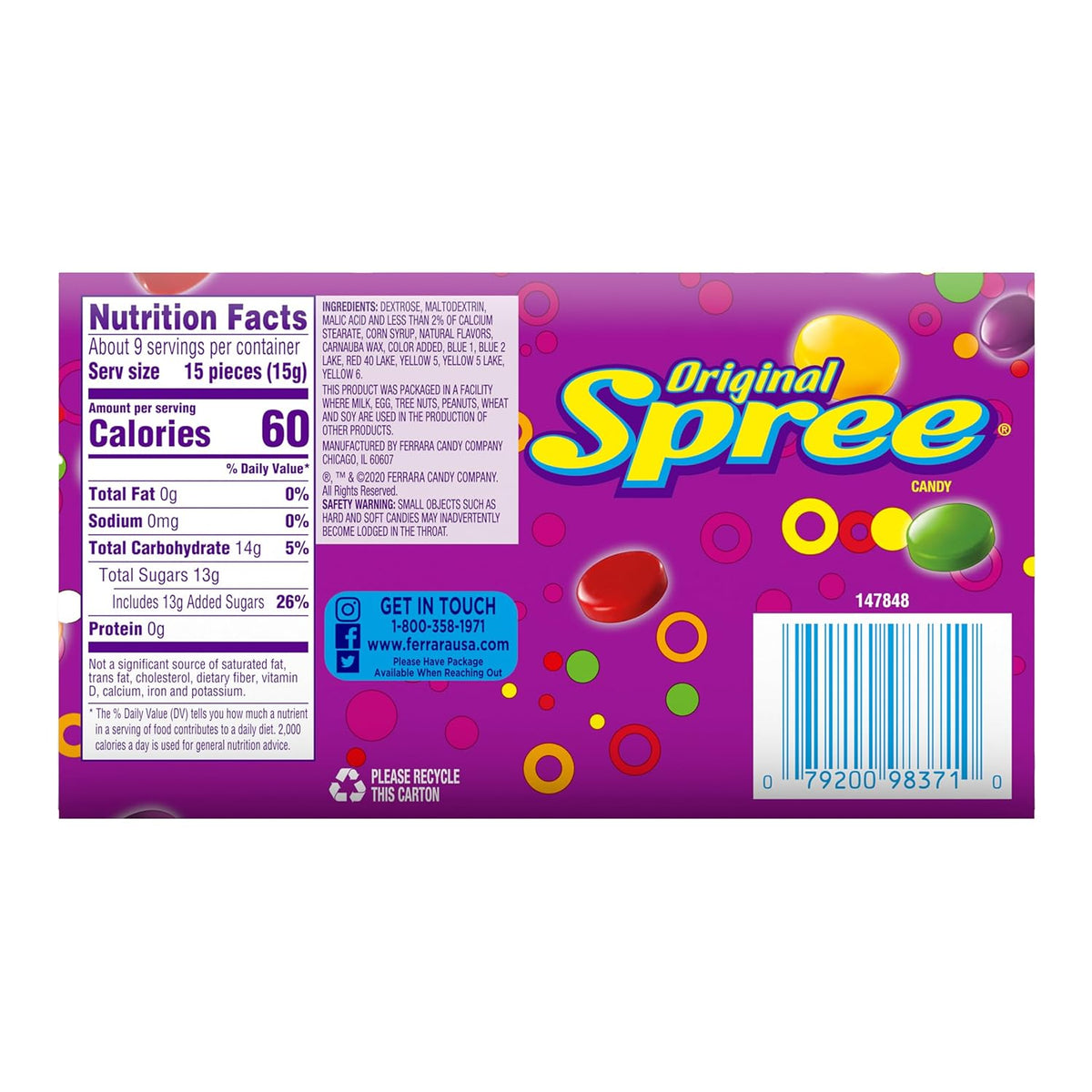 Spree Original Hard Candy, Sweet & Tart, Theater Box, 5 Oz, 12 Ct