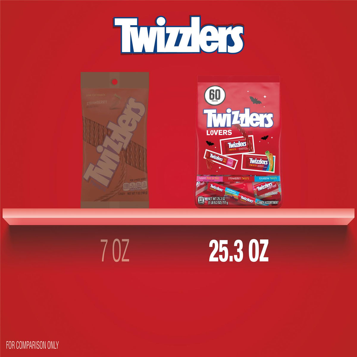 TWIZZLERS Assorted Fruit Flavored Chewy, Halloween Candy Variety Bag, 25.3 Oz (60 Pieces)