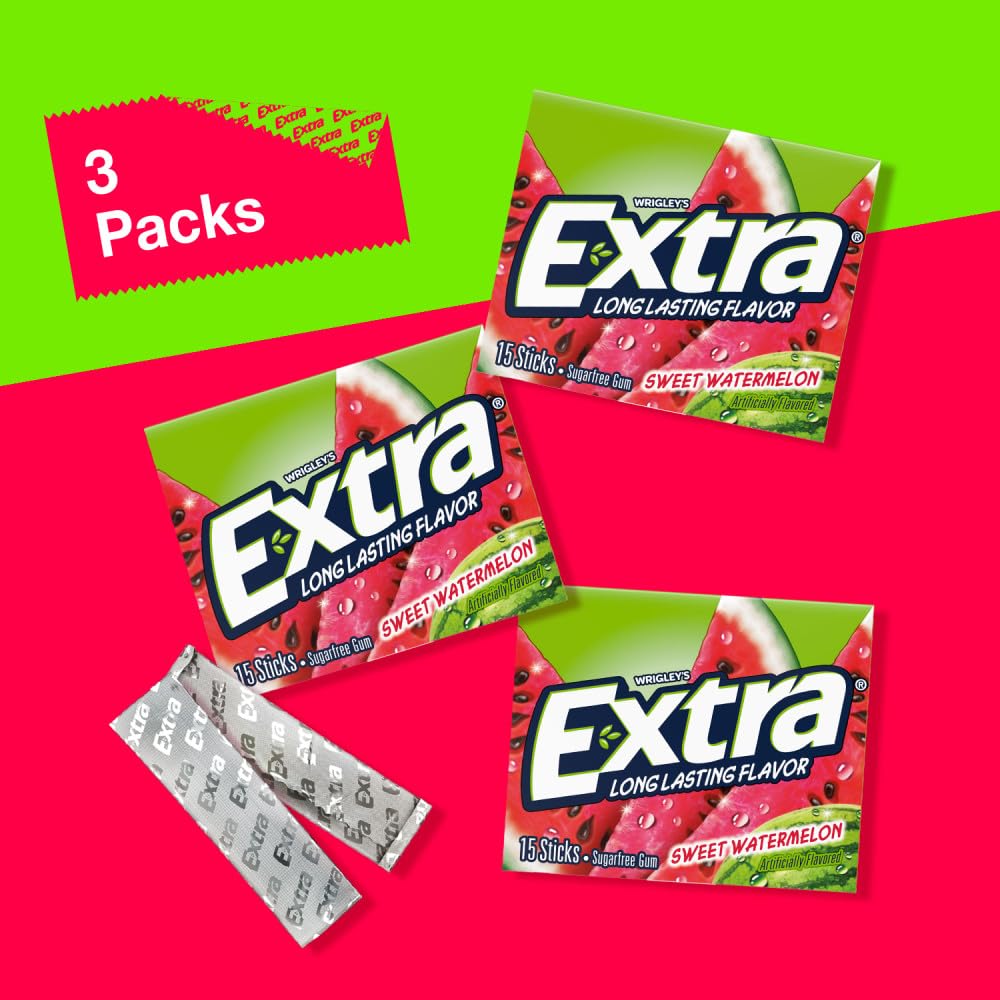 EXTRA Gum Watermelon Sugar Free Chewing Gum for Fresh Breath, 15Ct (3 Pack)