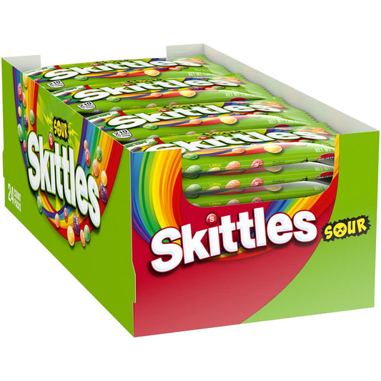 SKITTLES Sours Individually Wrapped Full Size Chewy Sour Candy Packs, 24 Ct Bulk Box