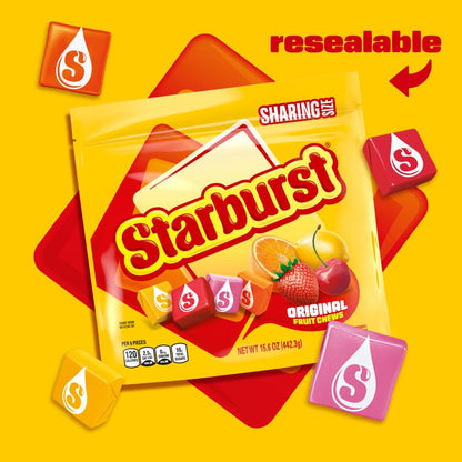 Starburst Chewy Candy, Sharing Size, Individually Wrapped Fruit Chews Candy, 15.6 Oz Resealable Bag