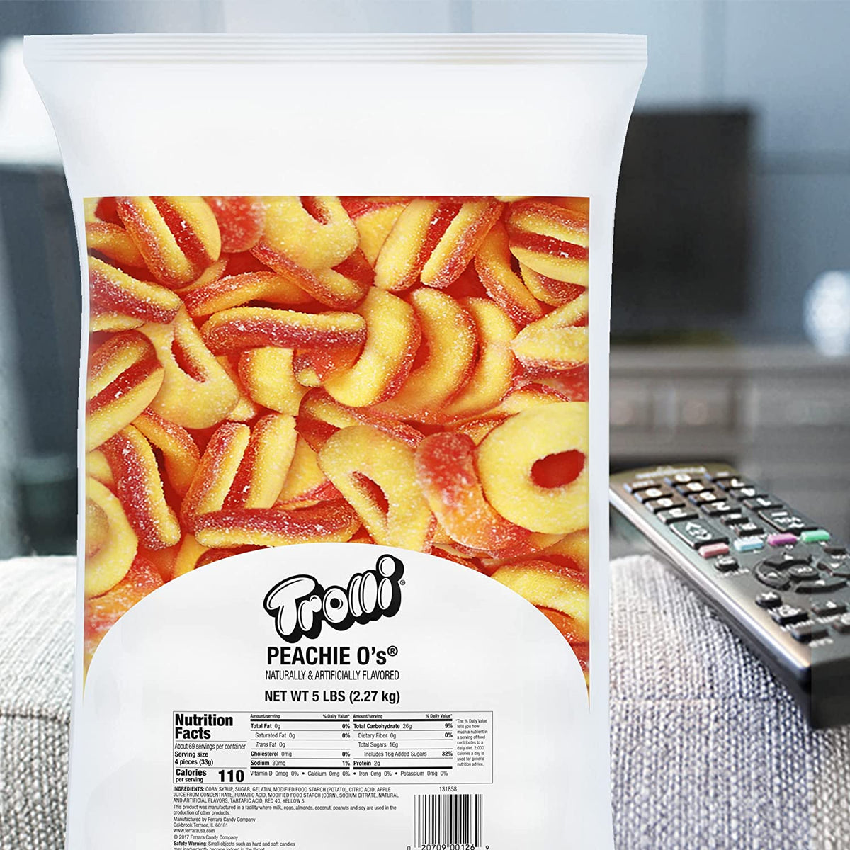 Trolli Peachie O'S Sour Gummy Rings Candy, Bulk Bag, 5 Lb