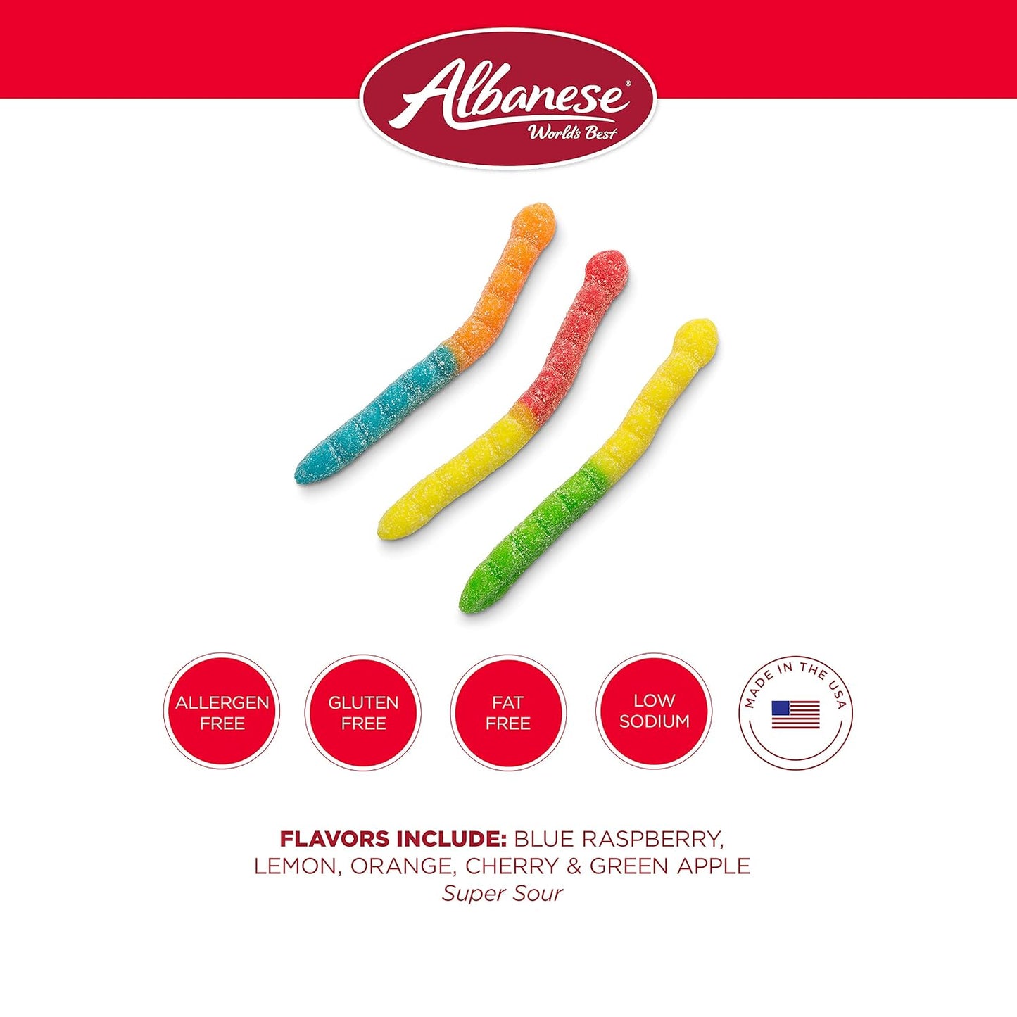Albanese Candy, Sour Large Neon Gummi Worms, 4.5-Pound Bag