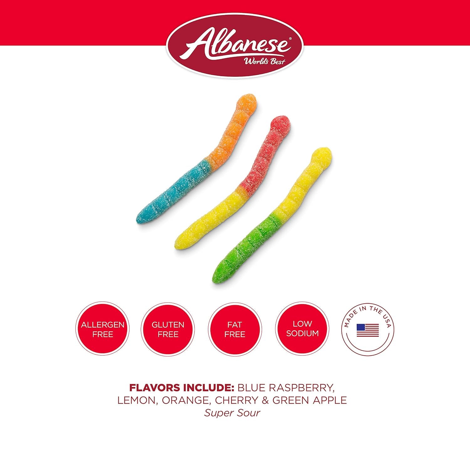 Albanese Candy, Sour Large Neon Gummi Worms, 4.5-Pound Bag