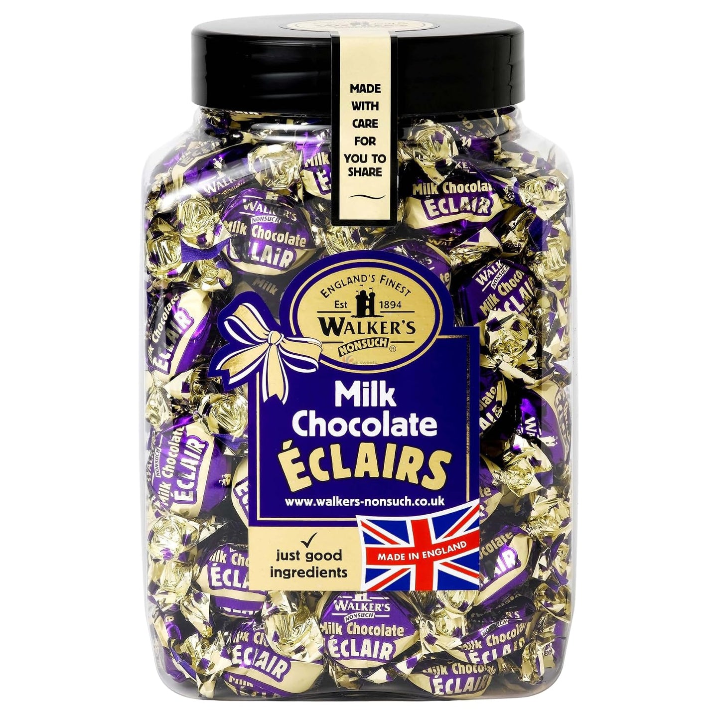 Walkers Nonsuch English Milk Chocolate Toffee Eclairs Jar, Whole Milk & Butter Toffee Sweets – 44.09 Oz (1.25 Kg)