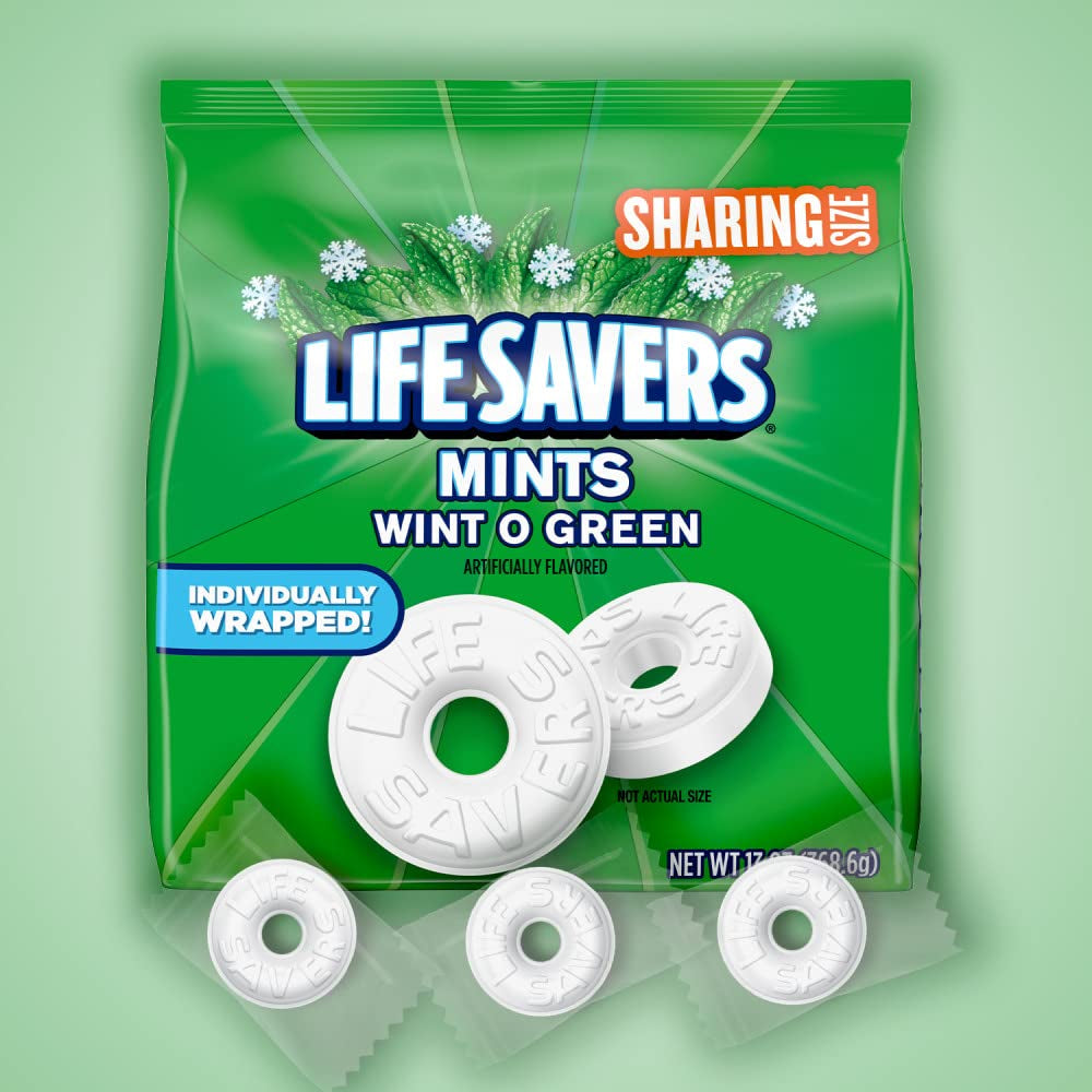 LIFE SAVERS Wint O Green Hard Mints, Individually Wrapped, Sharing, 13 Oz 