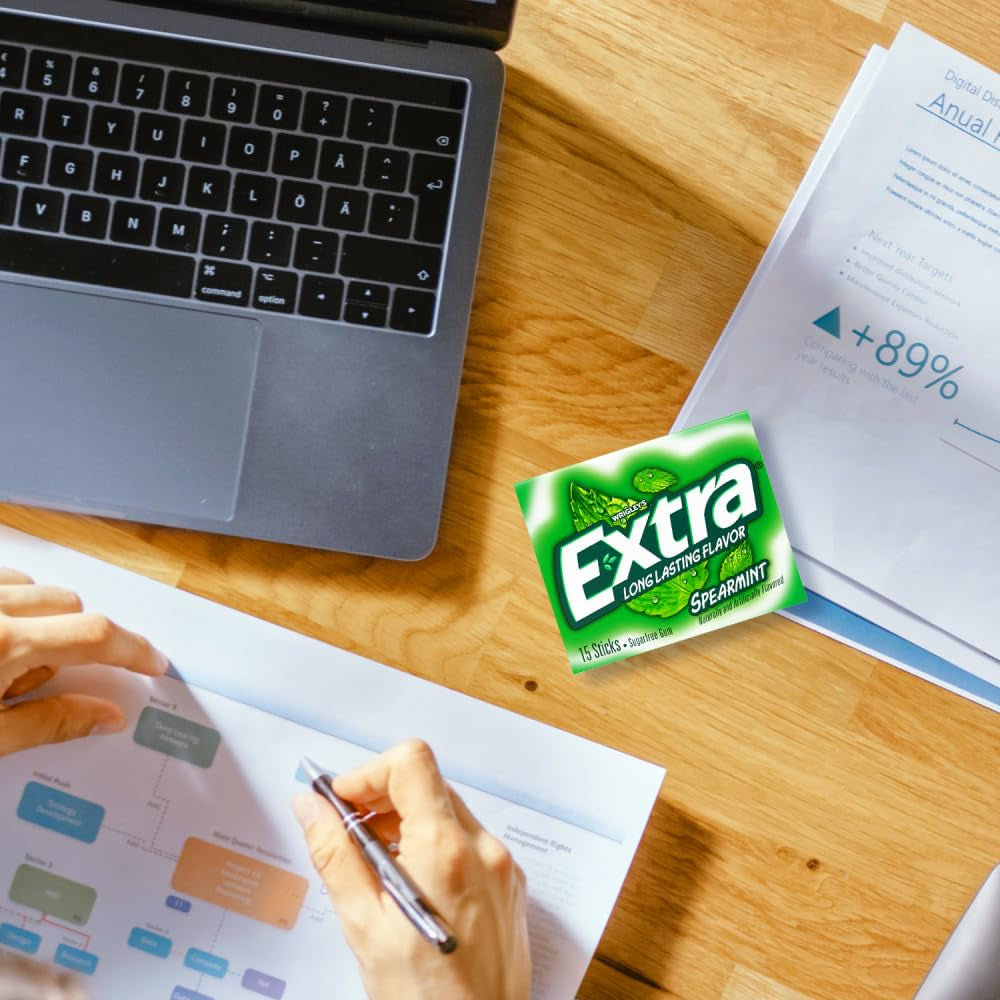 EXTRA Spearmint Sugar Free Chewing Gum, 3 Pack Bulk Gum (45 Sticks Total)