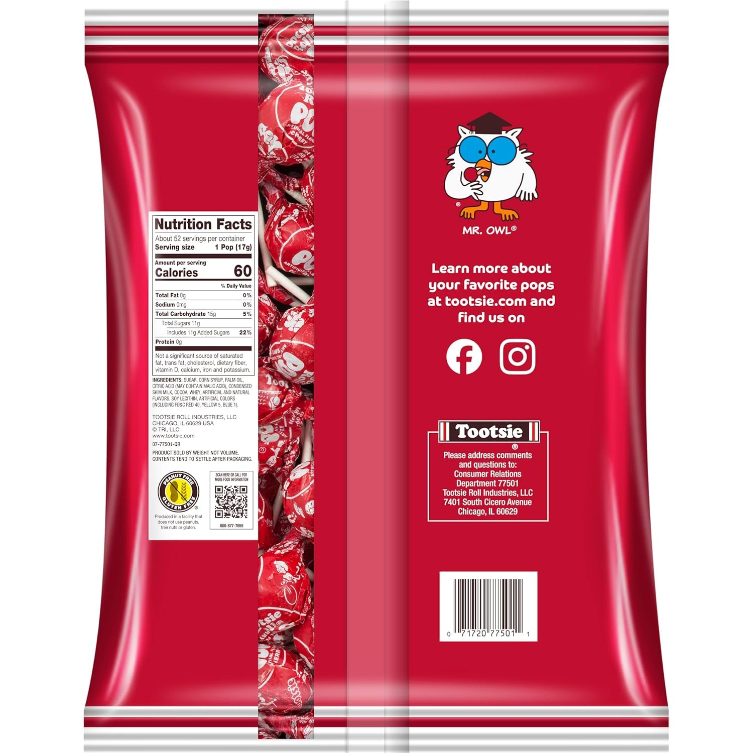Tootsie Pops Cherry Flavored Lollipops, 50 Count, 1.95Lb (Pack of 1)