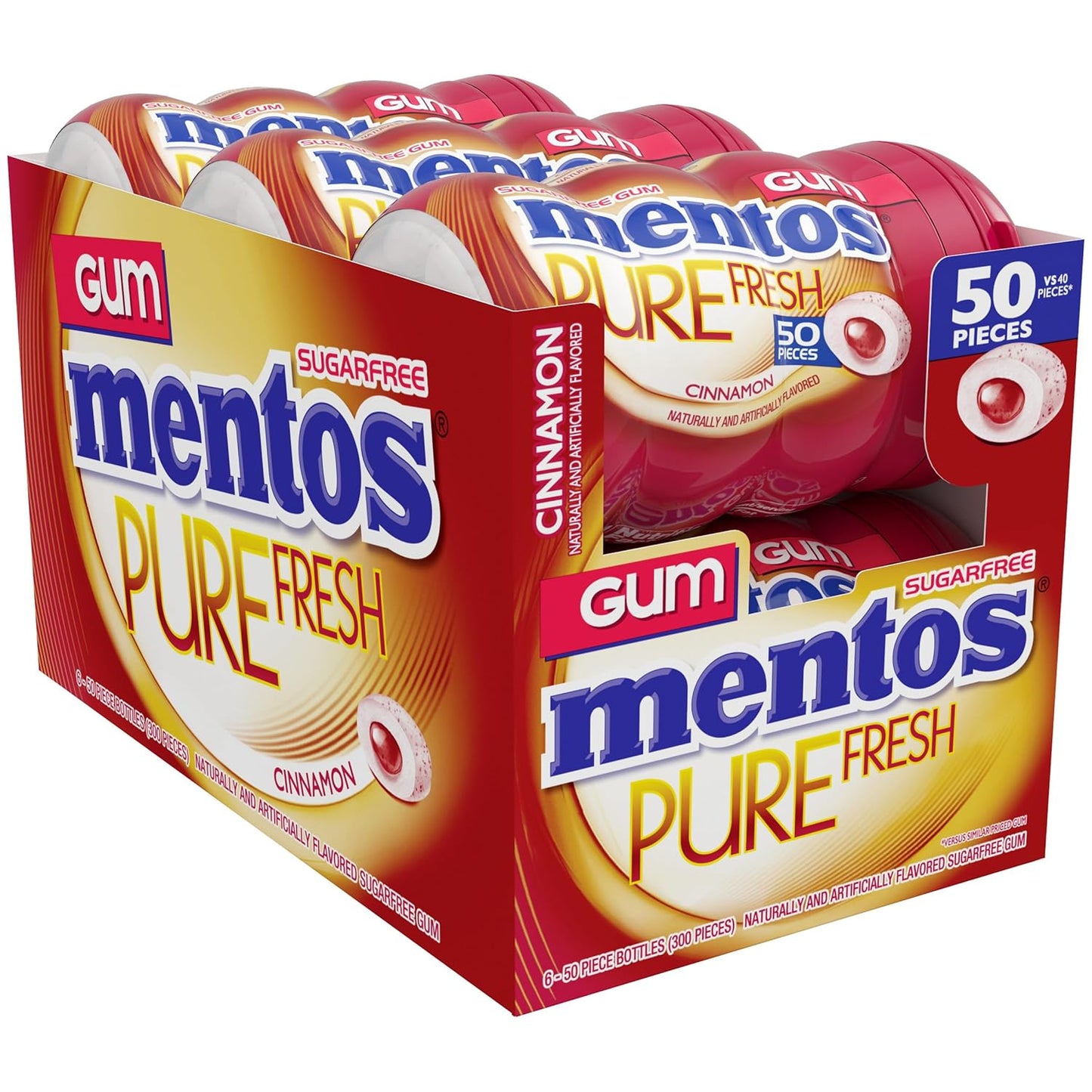 Mentos Sugar Free Gum with Xylitol, Cinnamon, 50 Piece Bottle (6 Pack) 