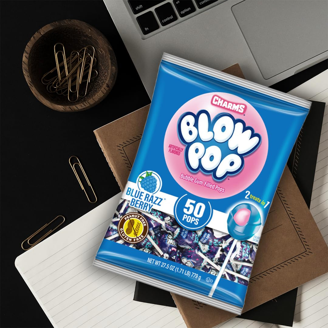 Charms Blow Pop Single Flavor Bag, Blue Raspberry, 50 Count (Pack of 1)