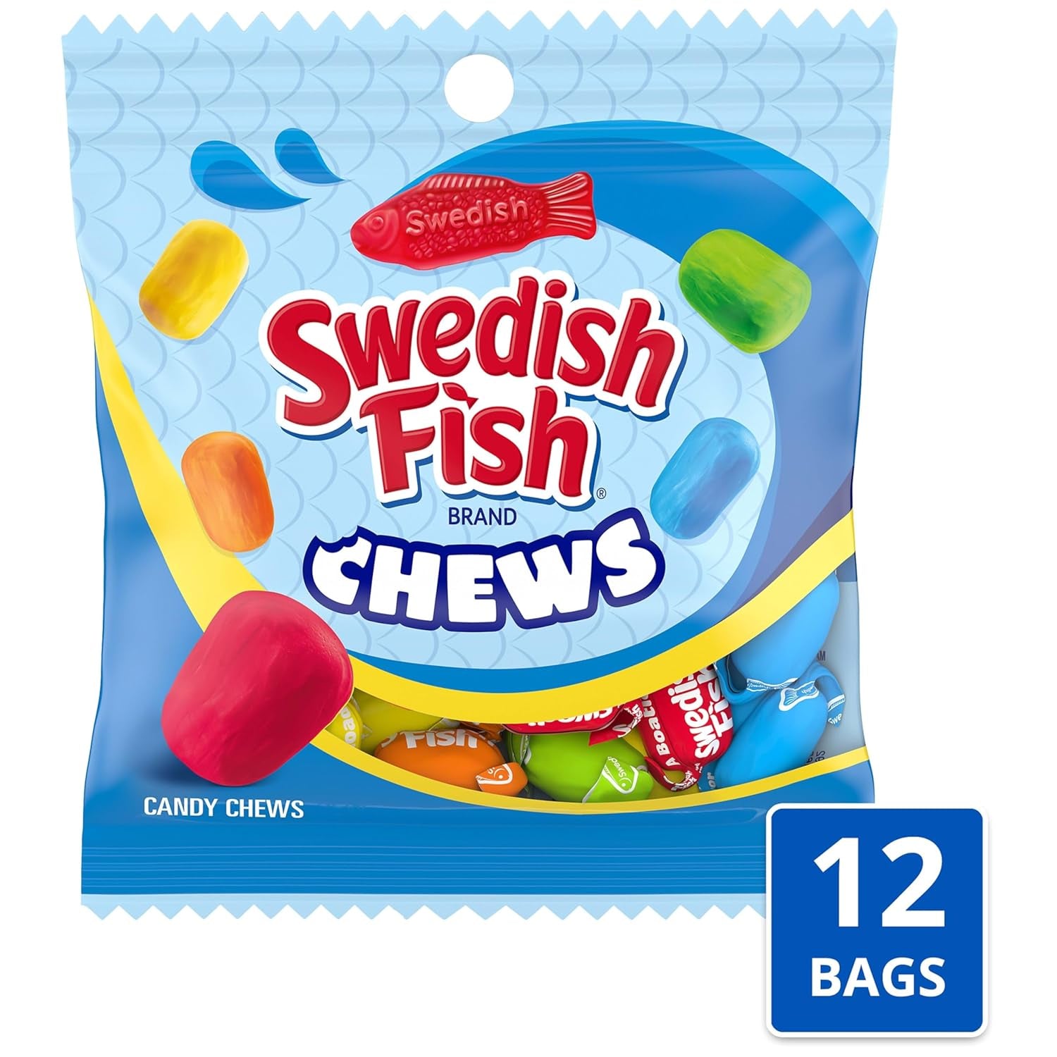 SWEDISH FISH Chews Soft & Chewy Candy, Bulk Candy, 12-2.12 Oz Bags