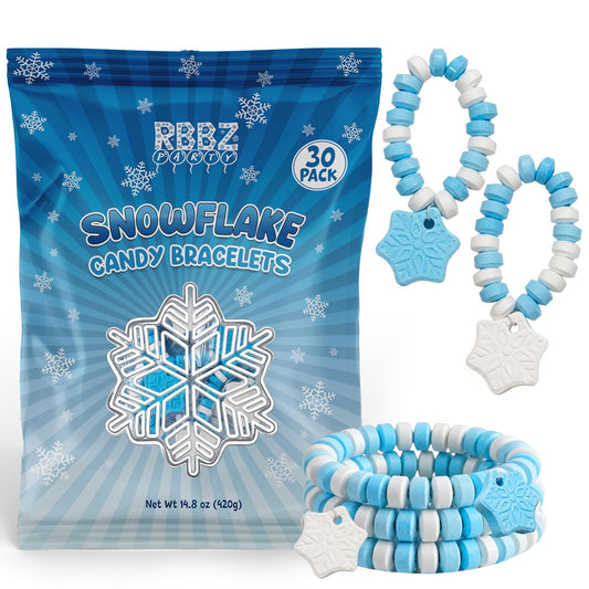 Snowflake Candy Bracelets – 30 Count Bulk Value Pack, Individually Wrapped Suckers – Winter Candy Blue and White Snow Flake Shaped – Birthday Treats – Frozen Party Favors – Goodie Bag Stuffers for Kids – Pinata Filler