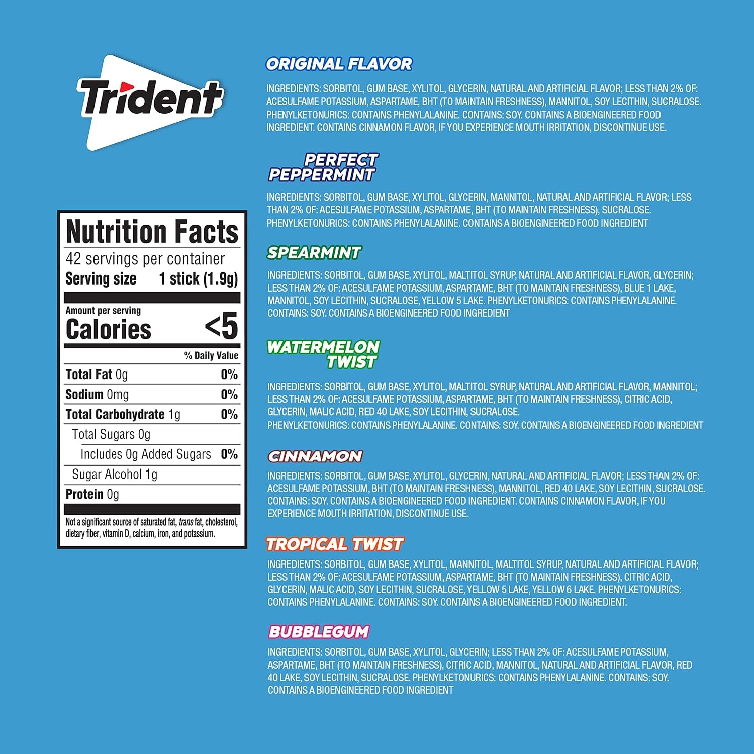 Trident Sugar-Free Gum Variety Pack – 21 Packs, 294 Pieces
