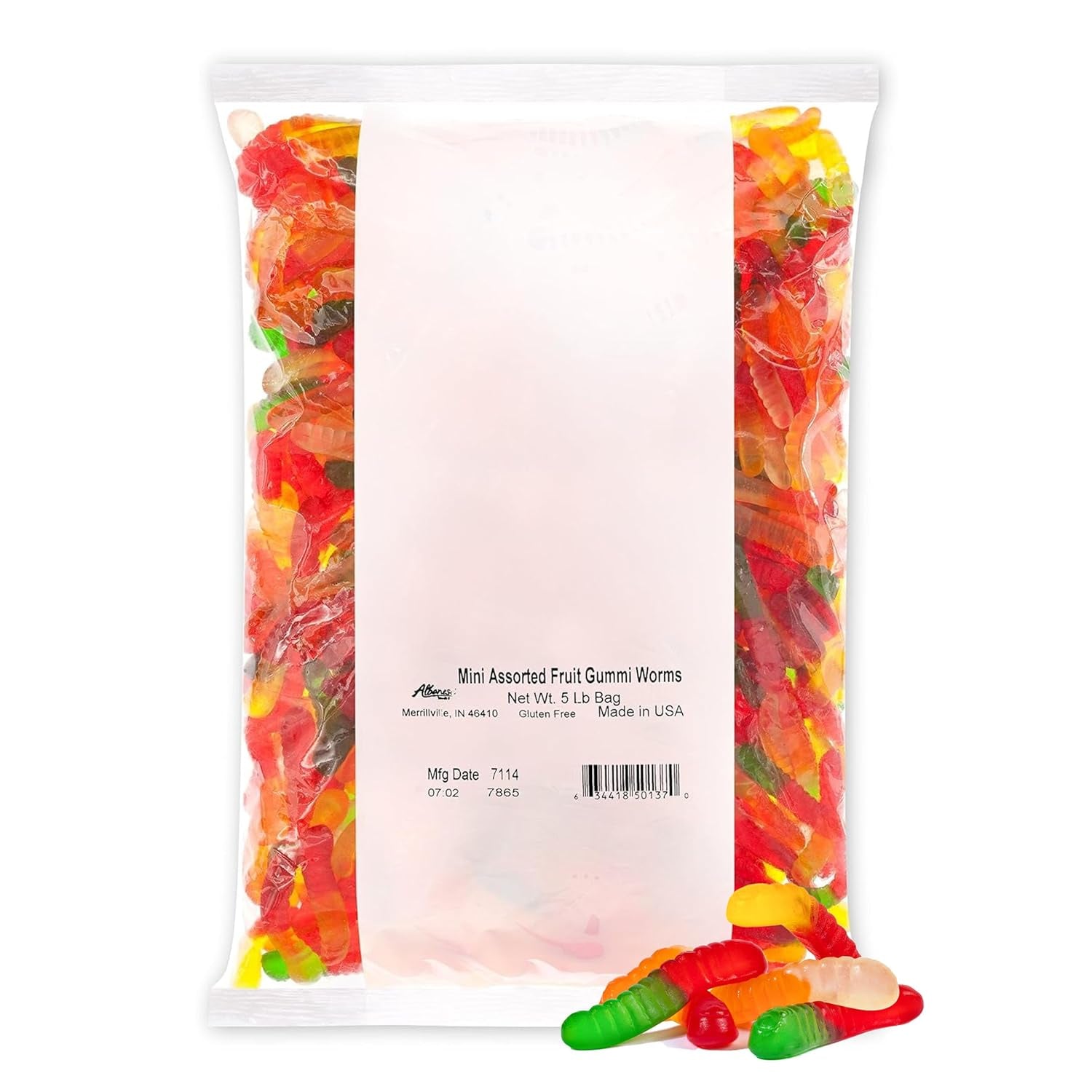 Albanese Candy, Mini Assorted Fruit Gummi Worms, 5-Pound Bag