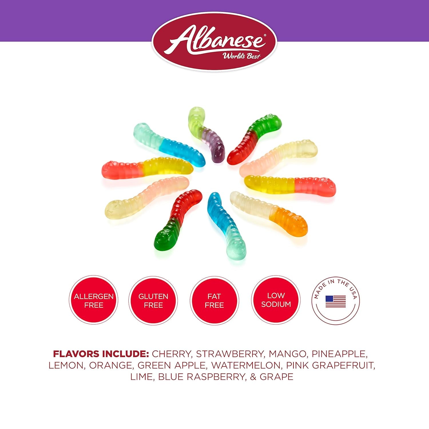 Albanese World's Best 12 Flavor Mini Gummi Worms | 36Oz Bag of Gummy Candy