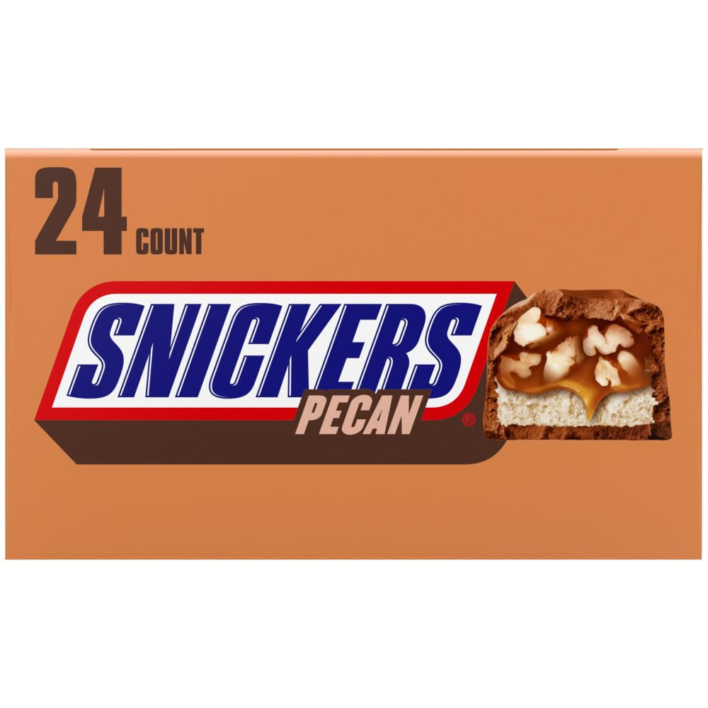 SNICKERS Pecan Milk Chocolate Candy Bars, Full Size, Bulk Box, 24 Pack