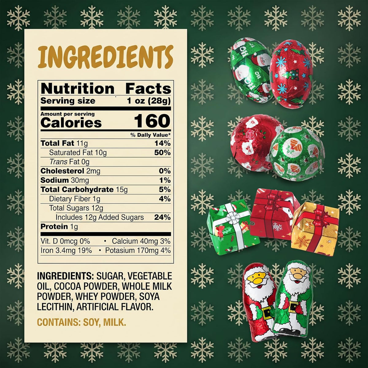 Christmas Chocolate Mix 2 Lb Bulk Candy, Individually Wrapped Assorted