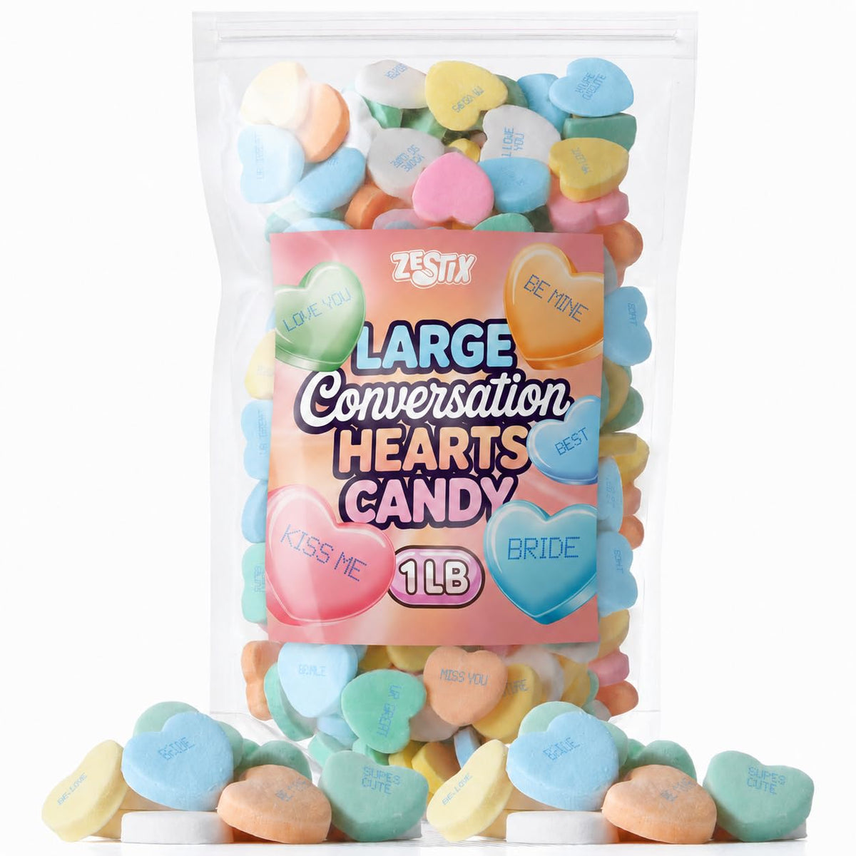 Large Conversation Hearts Candy, 1LB Bulk Bag, Valentine’s Day Candy Hearts