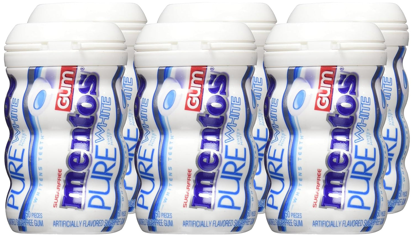 Mentos Pure White Sugar Free Gum, Sweet Mint, 50 Piece Bottle (6 Pack)