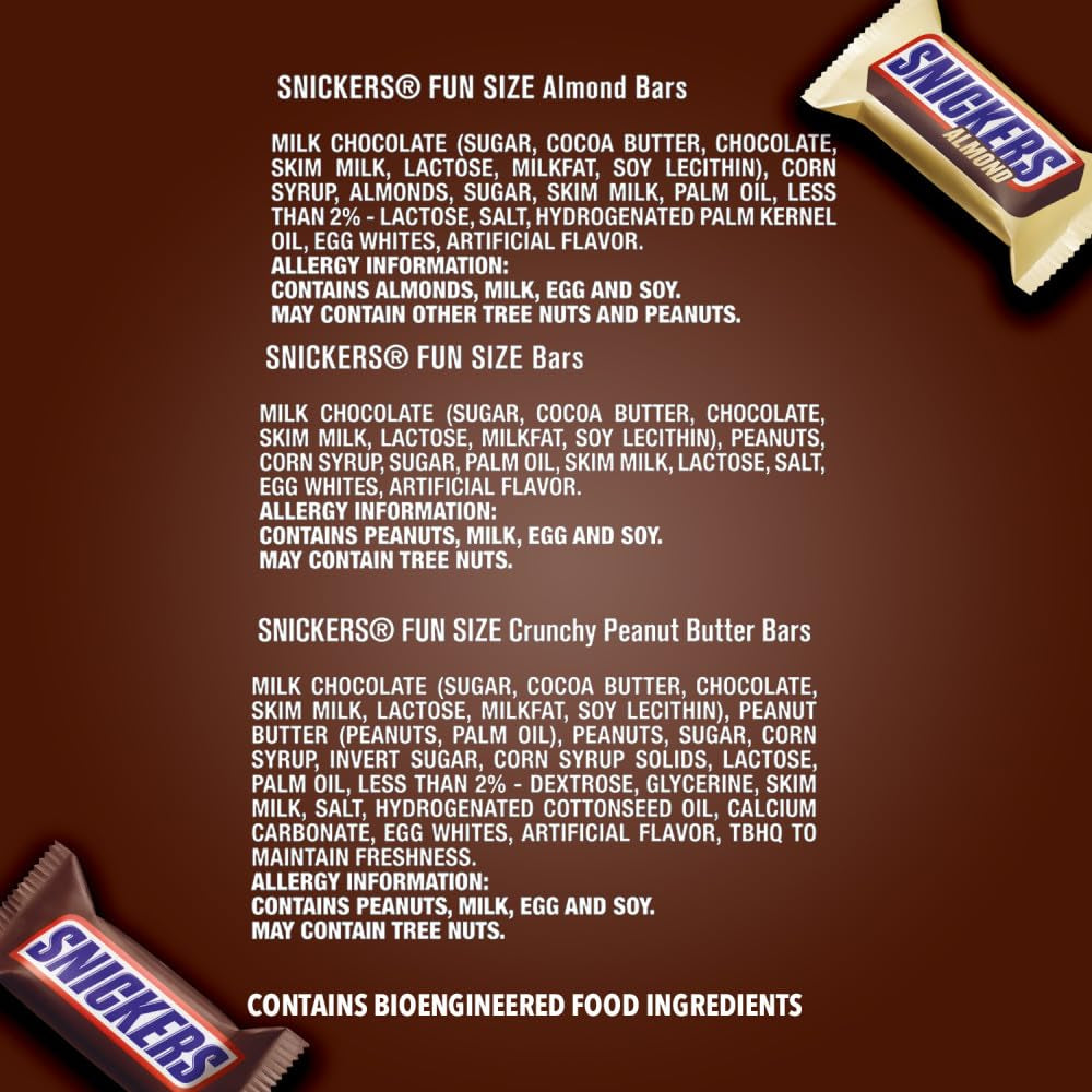 SNICKERS Original, Peanut Butter & Almond Bulk Variety Pack Fun Size Chocolate Candy Bar Assortment, 60 Pieces Bag